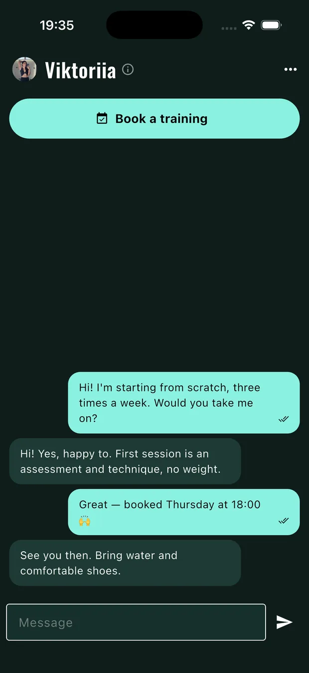 A conversation with a trainer in the Fitkolo app